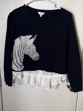 Crown & Ivy Women’s Navy Zebra Layered Ruffle Top Size PP